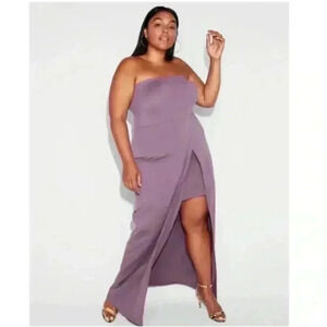 Express Purple Strapless Maxi Dress with overlay